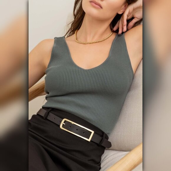 Anthropologie Tops - V Neck Sleeveless Ribbed Tank Top